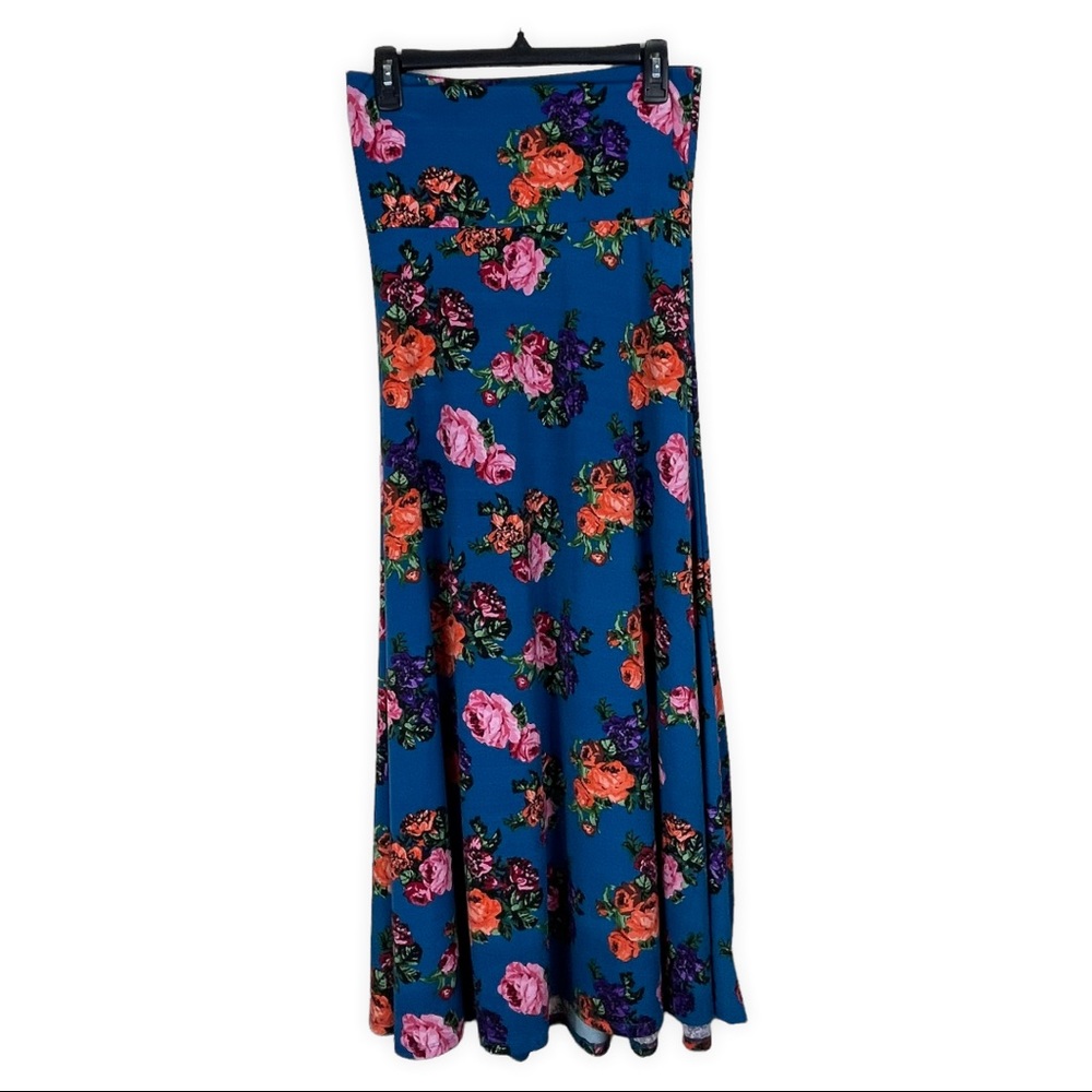 Lularoe Maxi Skirt Floor Length Floral Rose Swim Cover Tube Dress Blue Small - Picture 1 of 7